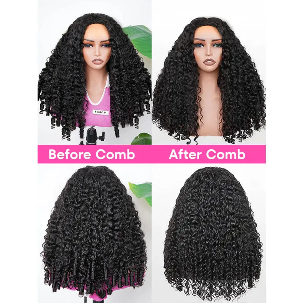 Vietnamese Burmese Curly Half Wig Glueless  Raw Human Hair Half Wig With Drawstring Seamless Clips Deep Wave 3 IN 1 Half Wig