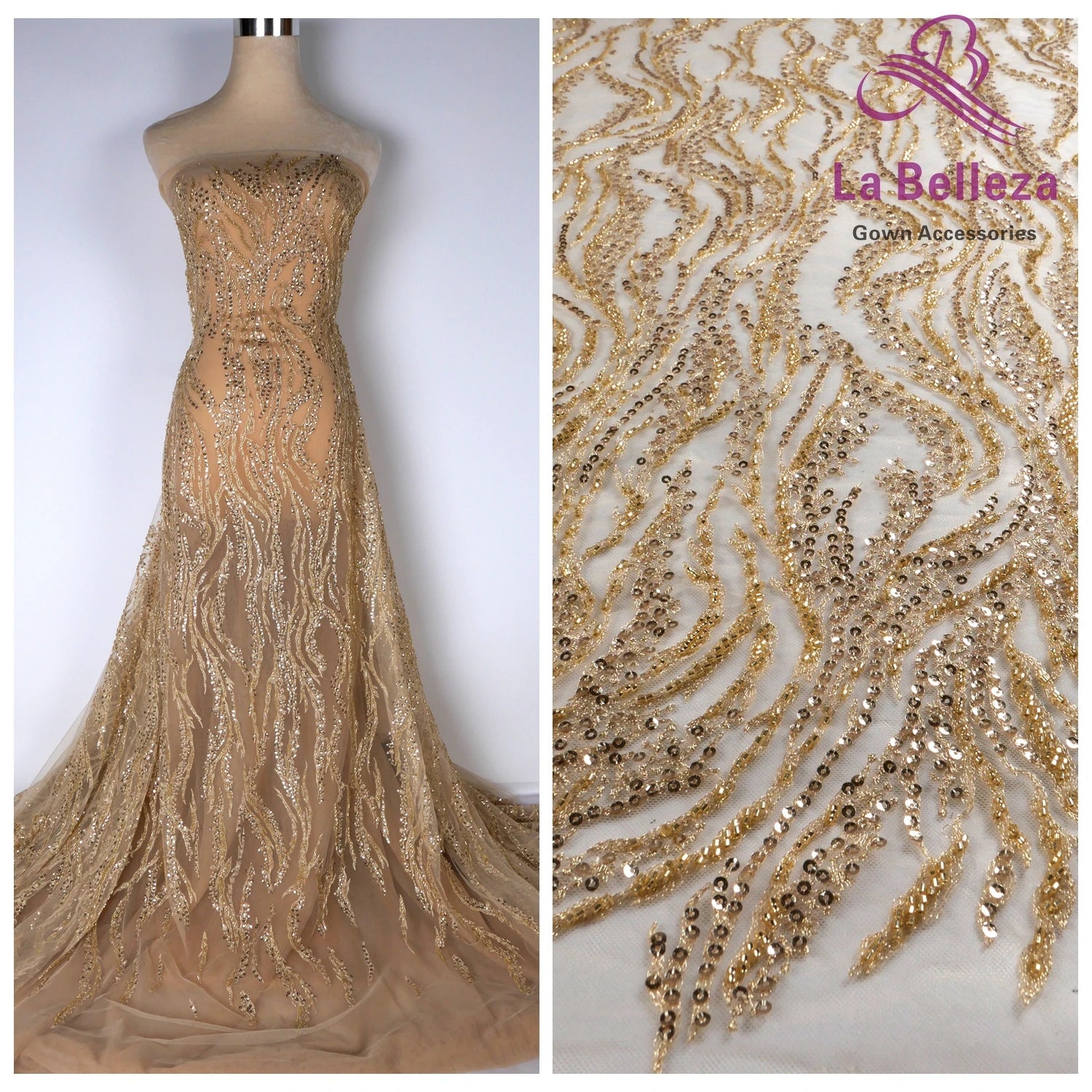La Belleza Hot fashion bride lace,simple lines beading lace fabric,white lace fabric embroidered for wedding dresses by yard