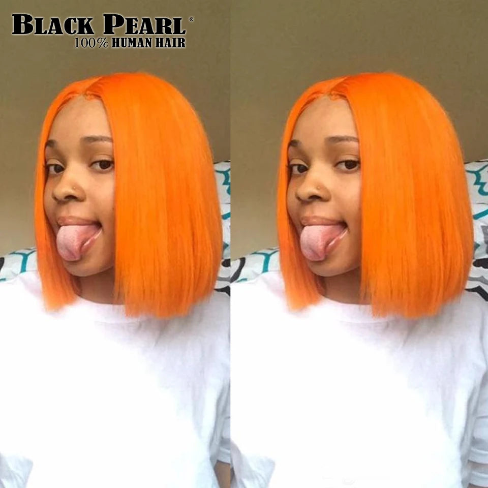 Black Pearl Ginger Lace Front 100% Human Hair Quality Wigs Glueless Wig Short Straight Bob Wig Lace Front Human Hair Wig