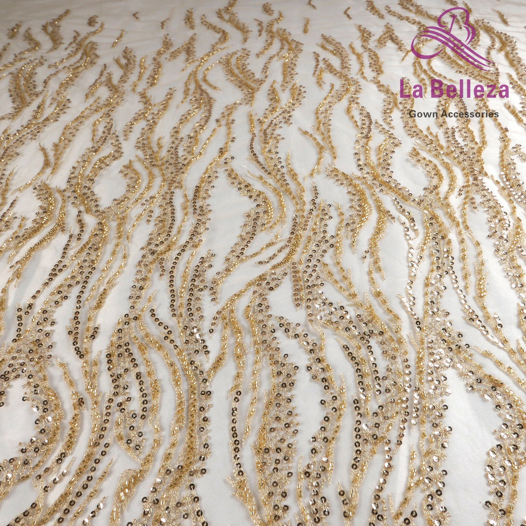 La Belleza Hot fashion bride lace,simple lines beading lace fabric,white lace fabric embroidered for wedding dresses by yard