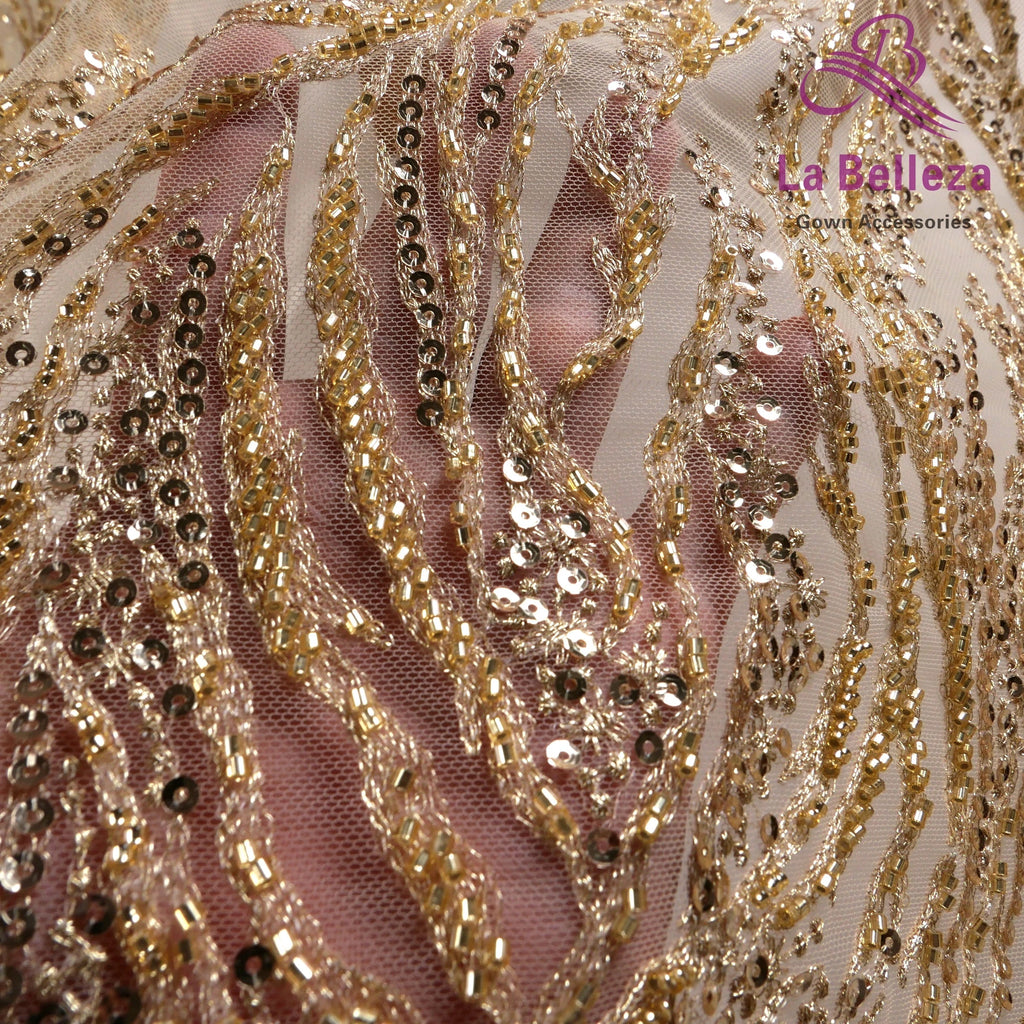 La Belleza Hot fashion bride lace,simple lines beading lace fabric,white lace fabric embroidered for wedding dresses by yard