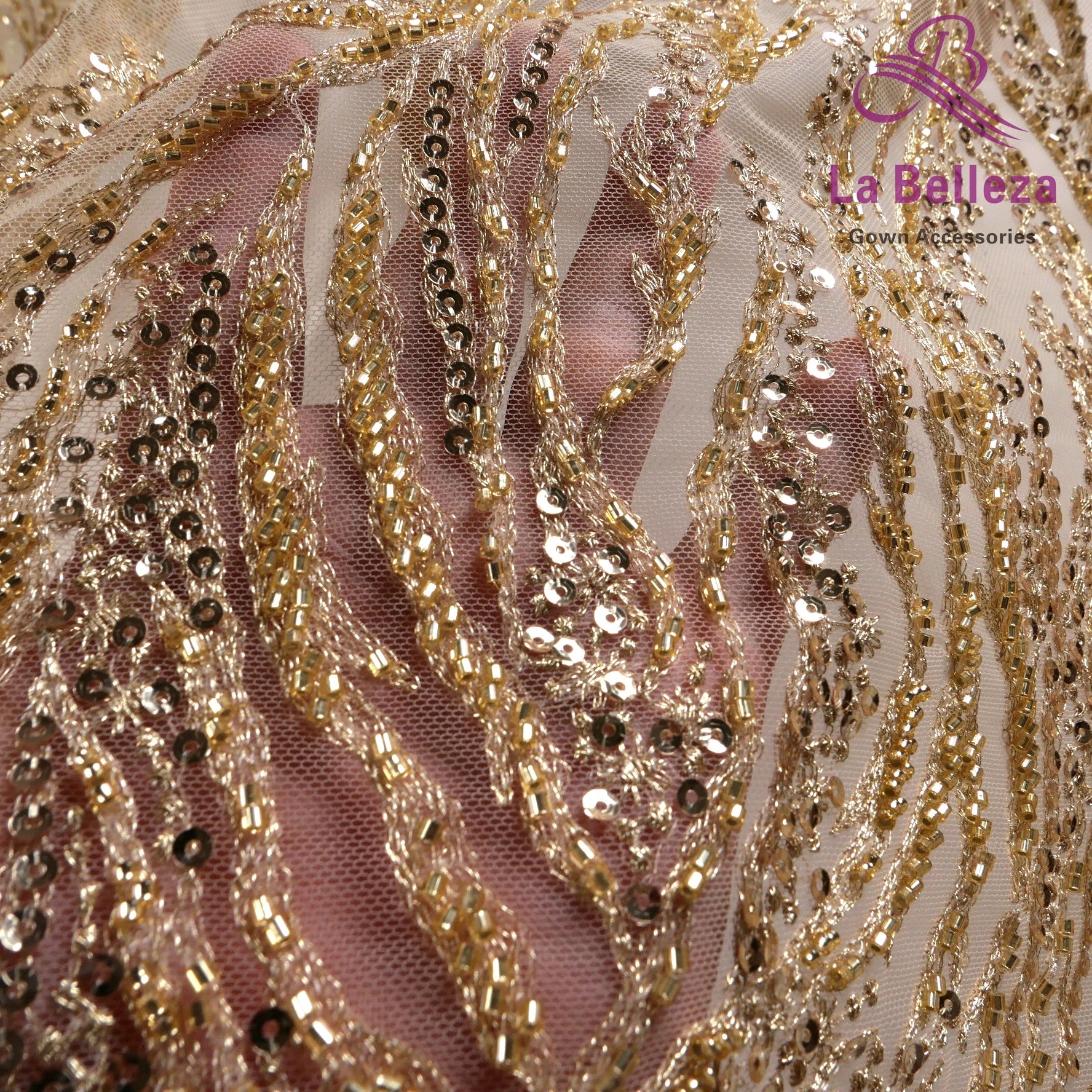 La Belleza Hot fashion bride lace,simple lines beading lace fabric,white lace fabric embroidered for wedding dresses by yard
