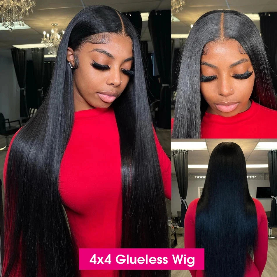 Wear Go 32 34inch 6x4 Bone Straight Glueless Wig 4x4 Human Hair Ready To Wear Brazilian Lace Frontal Wigs For Women Preplucked