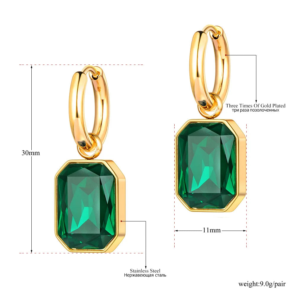 Lokaer Stainless Steel Geometric Square Hoop Earrings Sparkling Cubic Zirconia Crystal Earrings Jewelry For Women серьги E22115