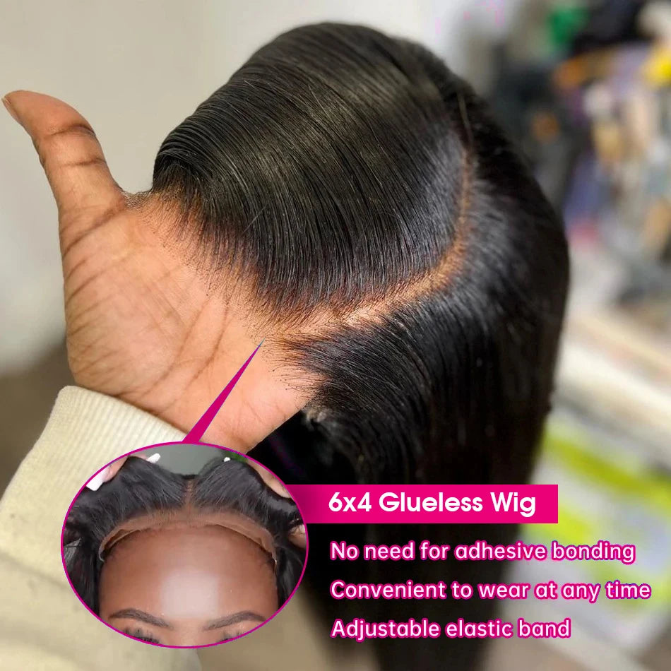 Wear Go 32 34inch 6x4 Bone Straight Glueless Wig 4x4 Human Hair Ready To Wear Brazilian Lace Frontal Wigs For Women Preplucked