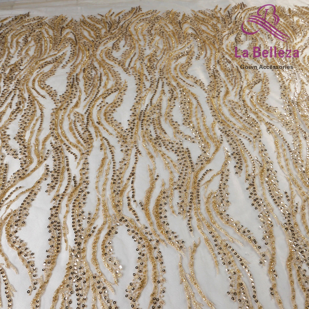 La Belleza Hot fashion bride lace,simple lines beading lace fabric,white lace fabric embroidered for wedding dresses by yard