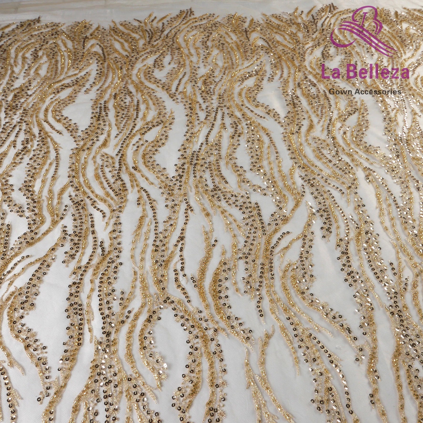 La Belleza Hot fashion bride lace,simple lines beading lace fabric,white lace fabric embroidered for wedding dresses by yard