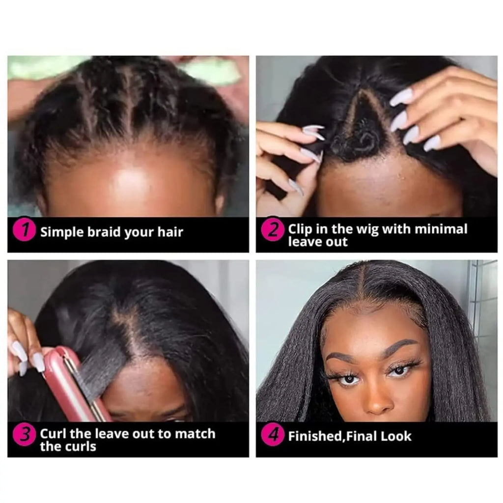 Yaki Straight Wigs with Bouncy Curls Clip in Half Glueless Wig 200% Density Upgrade V Part Synthetic Afro Curly Wigs For Women