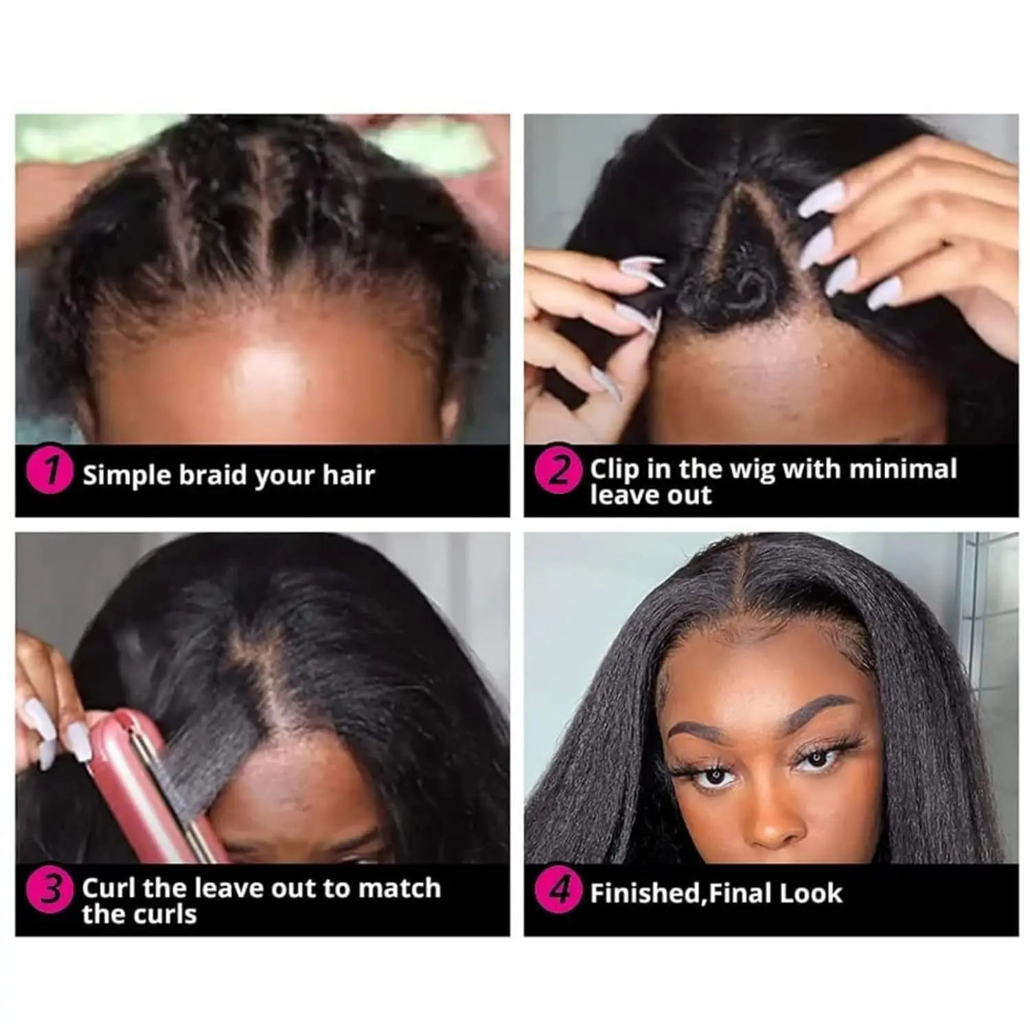 Yaki Straight Wigs with Bouncy Curls Clip in Half Glueless Wig 200% Density Upgrade V Part Synthetic Afro Curly Wigs For Women