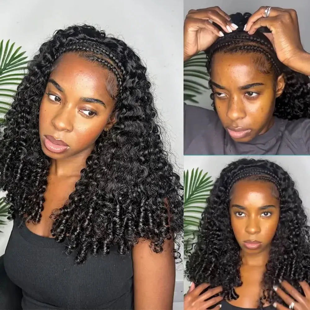 Vietnamese Burmese Curly Half Wig Glueless  Raw Human Hair Half Wig With Drawstring Seamless Clips Deep Wave 3 IN 1 Half Wig