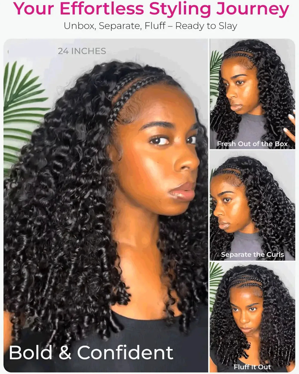 Vietnamese Burmese Curly Half Wig Glueless  Raw Human Hair Half Wig With Drawstring Seamless Clips Deep Wave 3 IN 1 Half Wig
