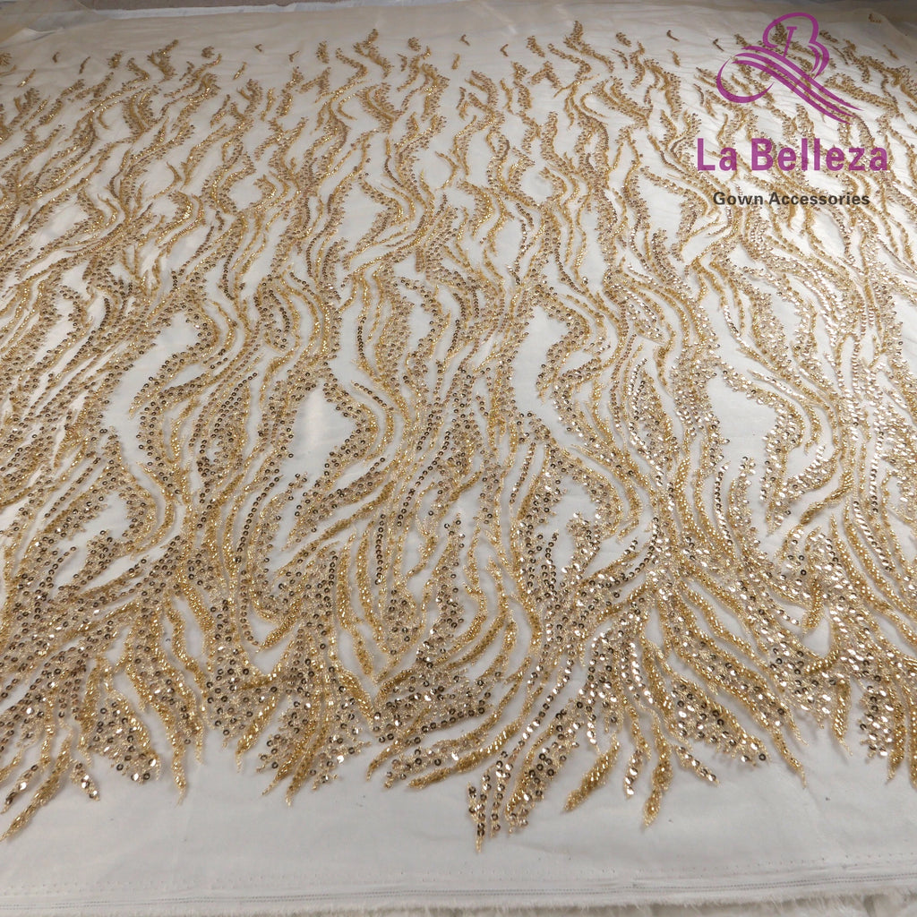 La Belleza Hot fashion bride lace,simple lines beading lace fabric,white lace fabric embroidered for wedding dresses by yard