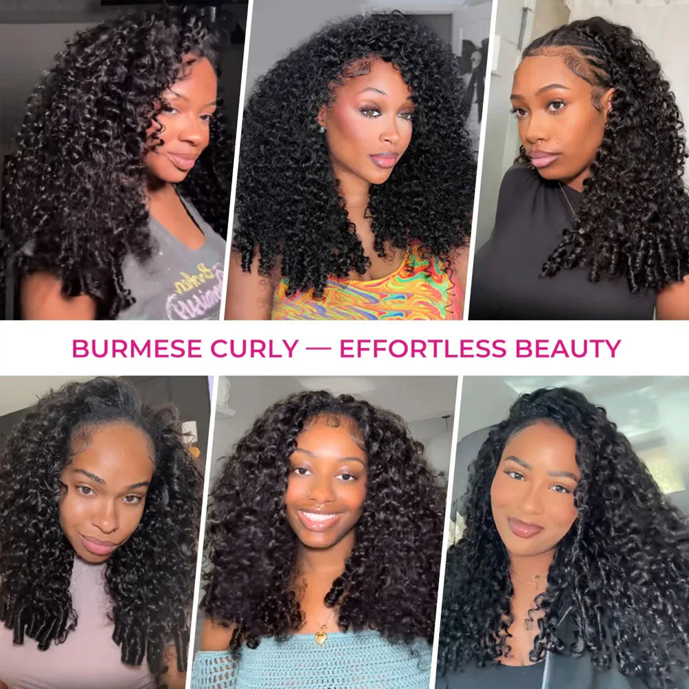 Vietnamese Burmese Curly Half Wig Glueless  Raw Human Hair Half Wig With Drawstring Seamless Clips Deep Wave 3 IN 1 Half Wig