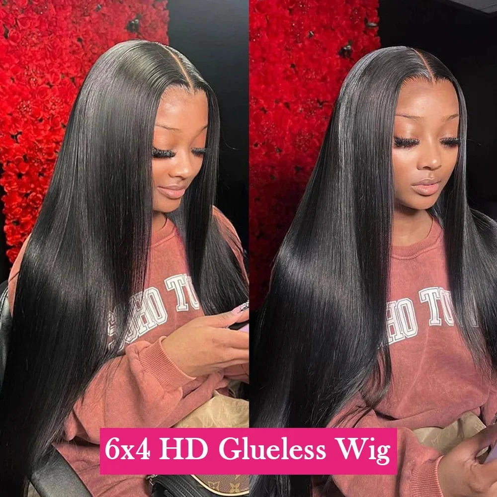 Wear Go 32 34inch 6x4 Bone Straight Glueless Wig 4x4 Human Hair Ready To Wear Brazilian Lace Frontal Wigs For Women Preplucked