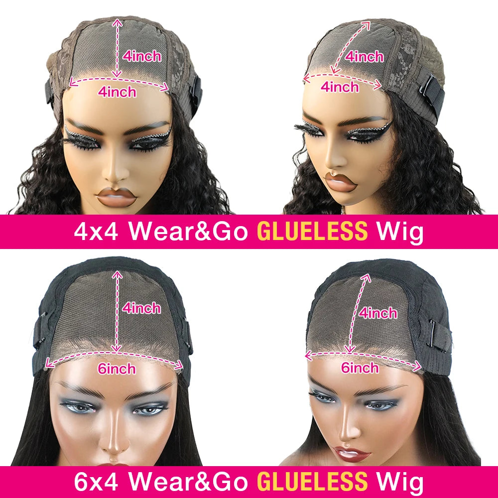 Wear Go 32 34inch 6x4 Bone Straight Glueless Wig 4x4 Human Hair Ready To Wear Brazilian Lace Frontal Wigs For Women Preplucked