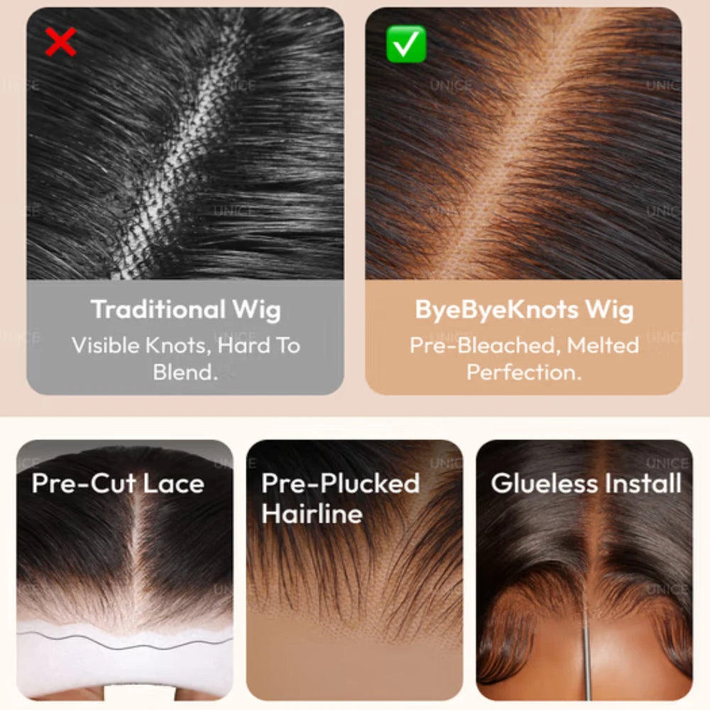 UNice Hair Upgrade Drawstring 13x4 Body Wave Human Hair Lace Frontal Wig Pre Cut Pre Bleached Pre Plucked Lace Wigs 150% Density