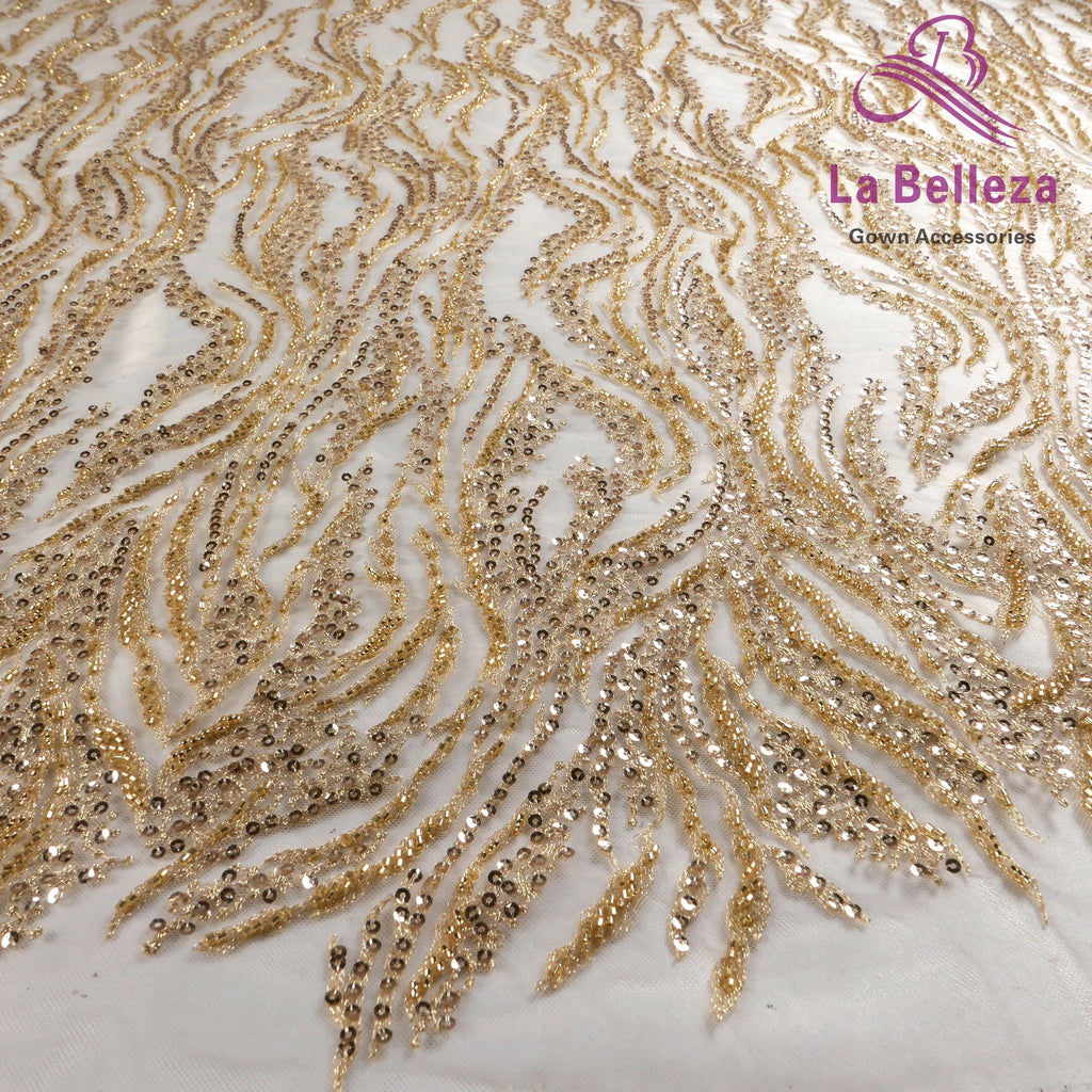 La Belleza Hot fashion bride lace,simple lines beading lace fabric,white lace fabric embroidered for wedding dresses by yard