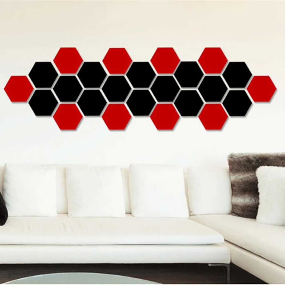 3D Hexagon Mirror Wall Stickers | 12pcs Acrylic DIY Removable Decal | Silver Gold Black Living Room Home Decor Art