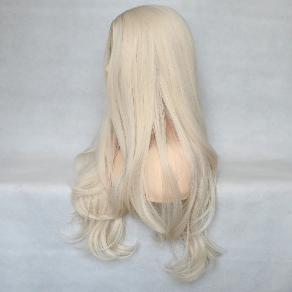 Voguequeen Platinum Blonde Synthetic Natural Wave Lace Front Wig Heat Resistant Fiber Cosplay For Women
