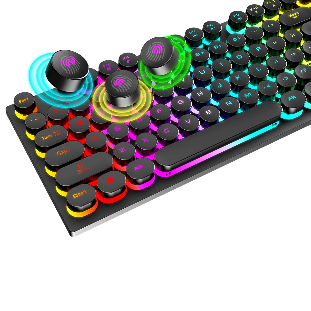 T-WOLF RGB Round Key Gaming Keyboard – USB Wired LED Rainbow Backlit Keyboard for PC & Laptop