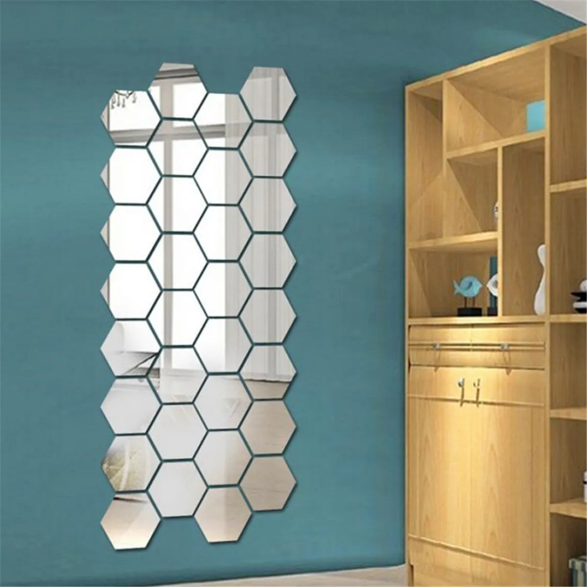 3D Hexagon Mirror Wall Stickers | 12pcs Acrylic DIY Removable Decal | Silver Gold Black Living Room Home Decor Art