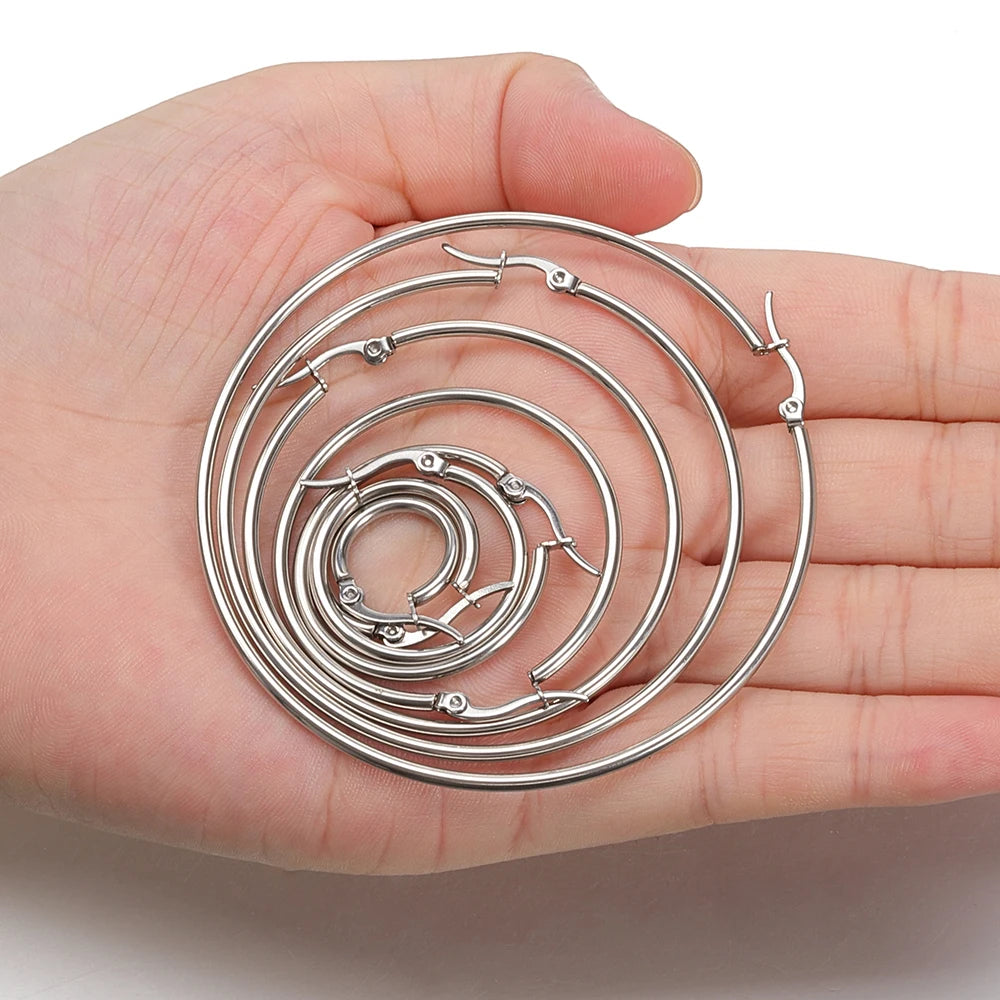 10pcs Stainless Steel Black Open Circle Earrings Hooks 15-30mm Loop Base