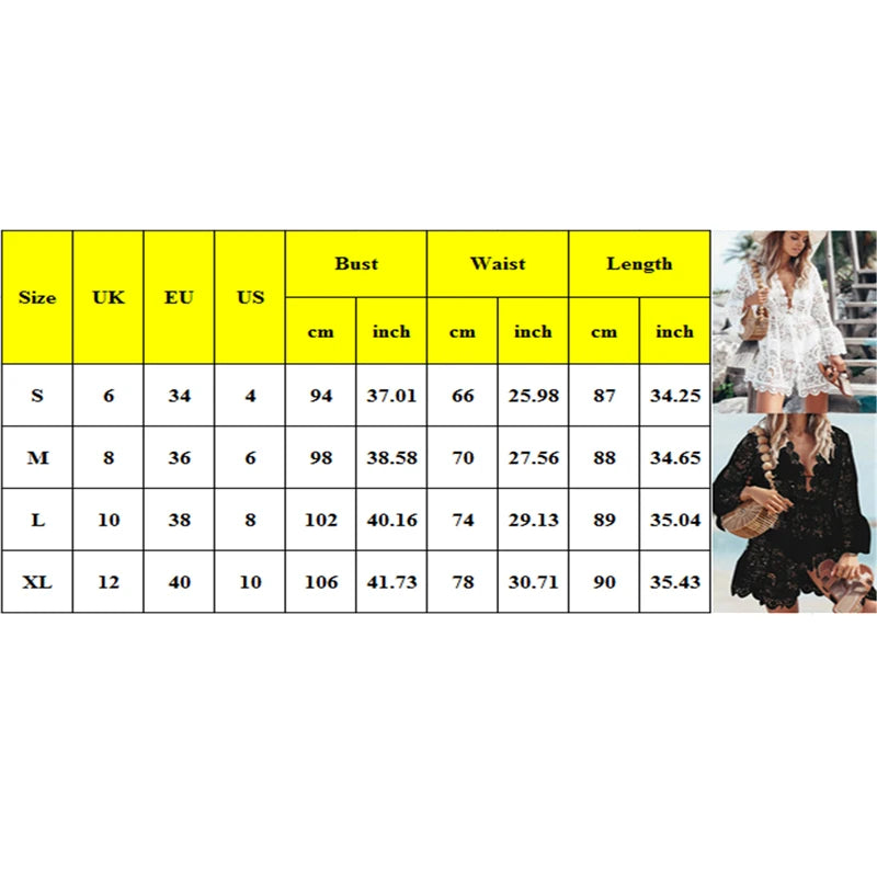 Women Sheer Bikini Cover Up Swimwear Sexy Lace Floral Swimsuit Bathing Suit Casual Loose Solid Summer Female Short Beach Dress