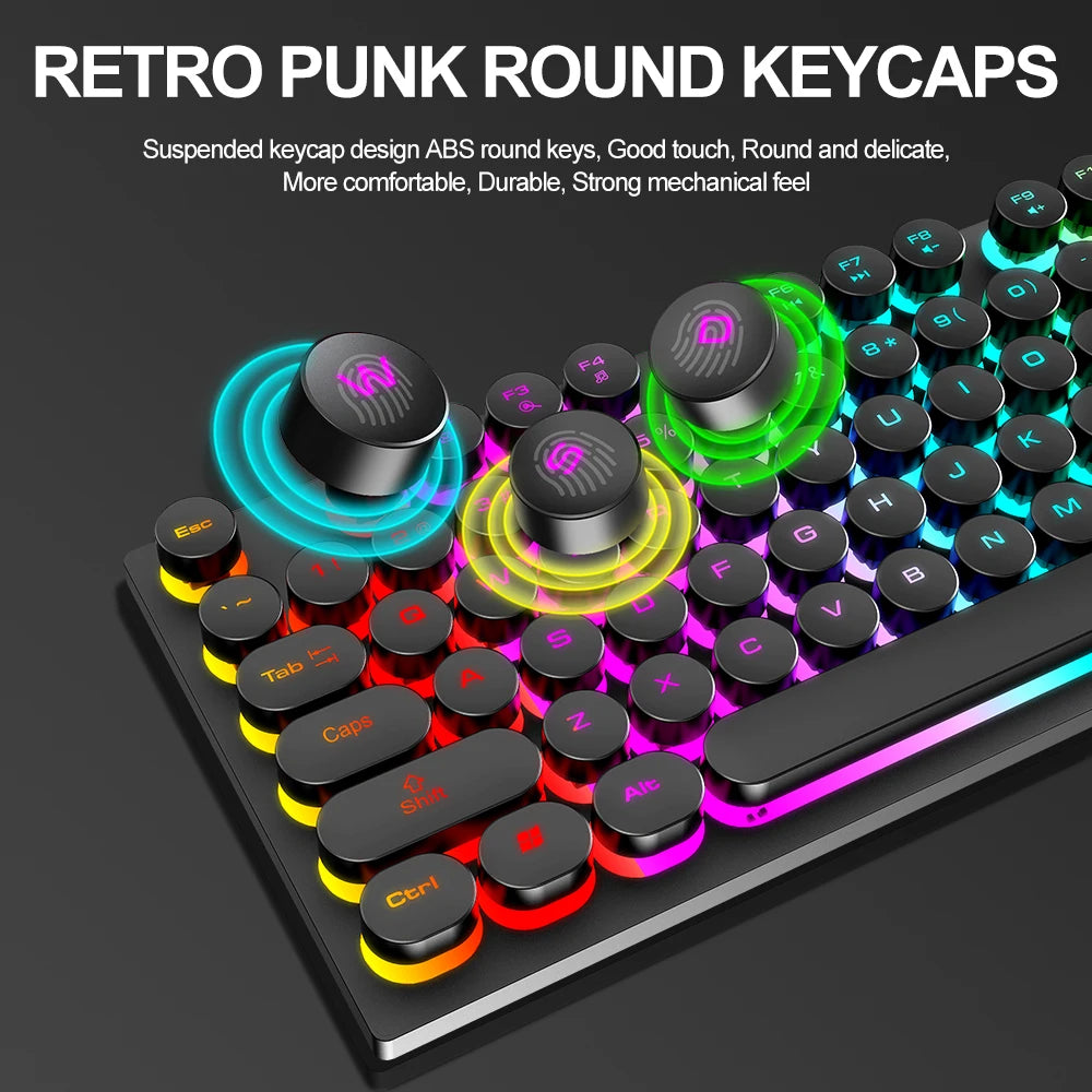 T-WOLF RGB Round Key Gaming Keyboard – USB Wired LED Rainbow Backlit Keyboard for PC & Laptop