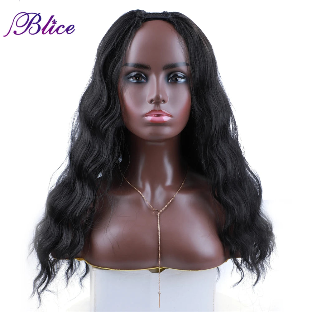 Blice U Part Wig Synthetic Hair Extensions Glueless Wavy Wigs Hollywood Waves With Clips Head Bang Style For Women