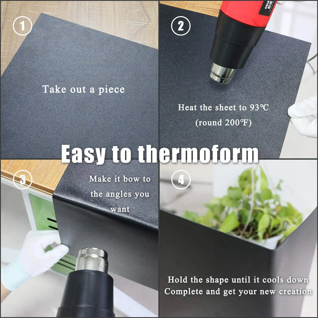 Black ABS Plastic Sheet | 2pcs Matte & Glossy DIY Craft Board | Thermoformable | 200×300mm & 300×300mm