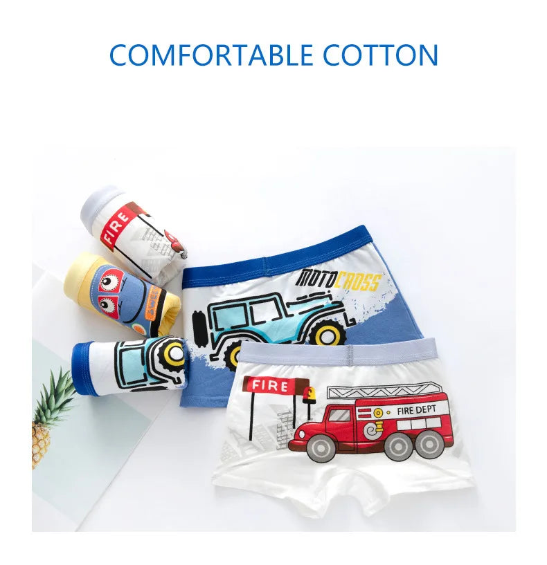 Children's Underwear Boy Panties Underpants  Engineering Vehicle Cars Fire Engine Comfortable Shorts Briefs Boxers For Kids