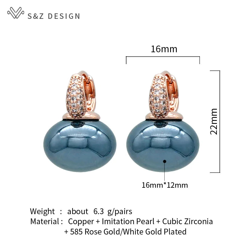 S&Z DESIGN New Fashion Bread Round Big Pearl Dangle Earrings For Women Wedding Jewelry Gift Temperament Cubic Zirconia Eardrop