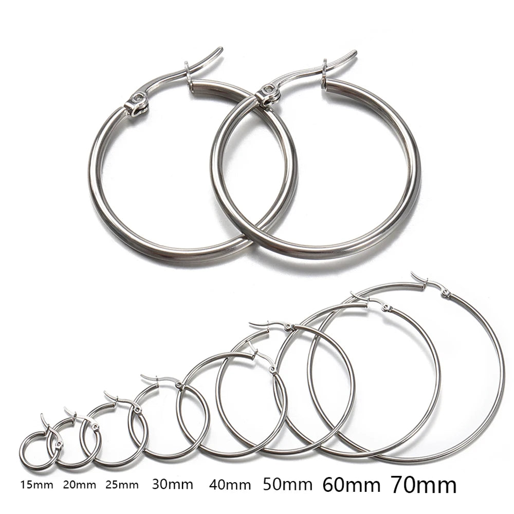 10pcs Stainless Steel Black Open Circle Earrings Hooks 15-30mm Loop Base