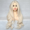 Voguequeen Platinum Blonde Synthetic Natural Wave Lace Front Wig Heat Resistant Fiber Cosplay For Women