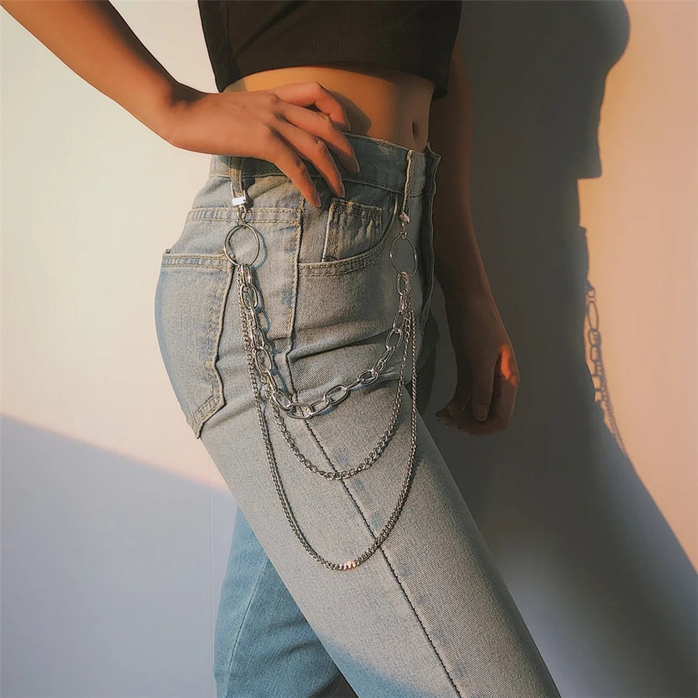Vintage Long Metal Rock Trousers Hipster Pant Jean Keychain Ring Clip Tassel Keychains Women Accessory