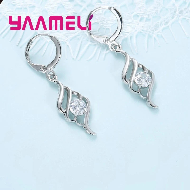 925 Sterling Silver Jewelry Set – Charm Pendant Necklace & Hoop Earrings for Women