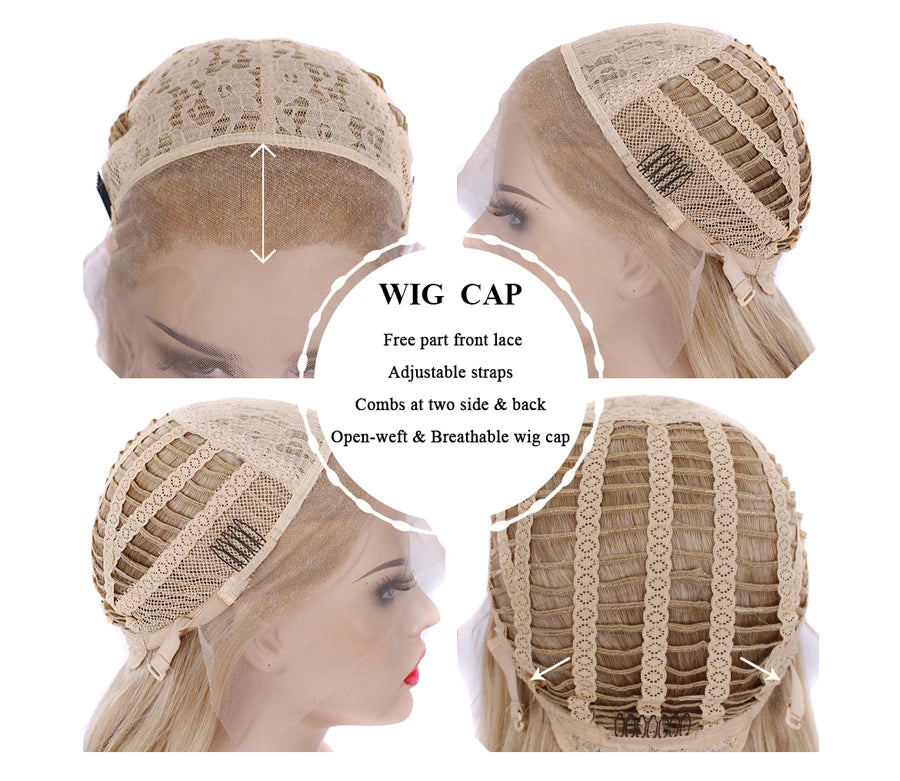 Imstyle Honey Blonde Wigs Synthetic Lace Front Wig Wavy Wigs For Women Heat Resistant Fiber Natural Hair Cosplay Wig