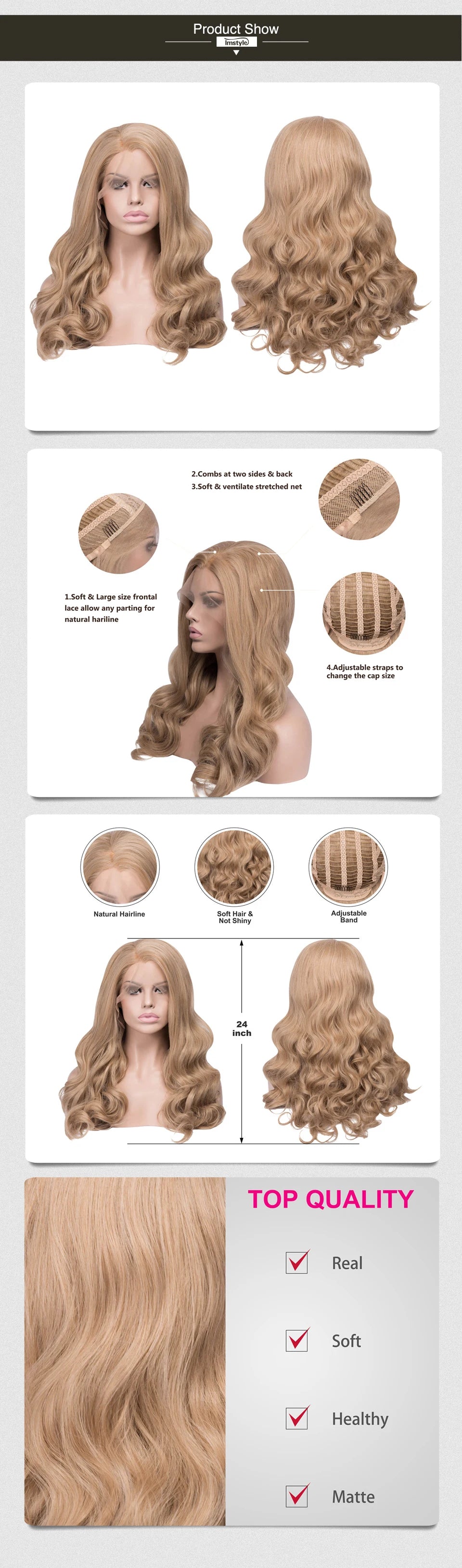 Imstyle Honey Blonde Wigs Synthetic Lace Front Wig Wavy Wigs For Women Heat Resistant Fiber Natural Hair Cosplay Wig