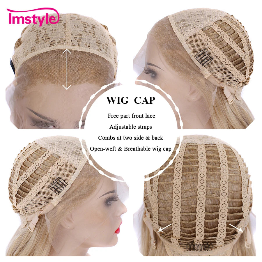 Imstyle Honey Blonde Wigs Synthetic Lace Front Wig Wavy Wigs For Women Heat Resistant Fiber Natural Hair Cosplay Wig