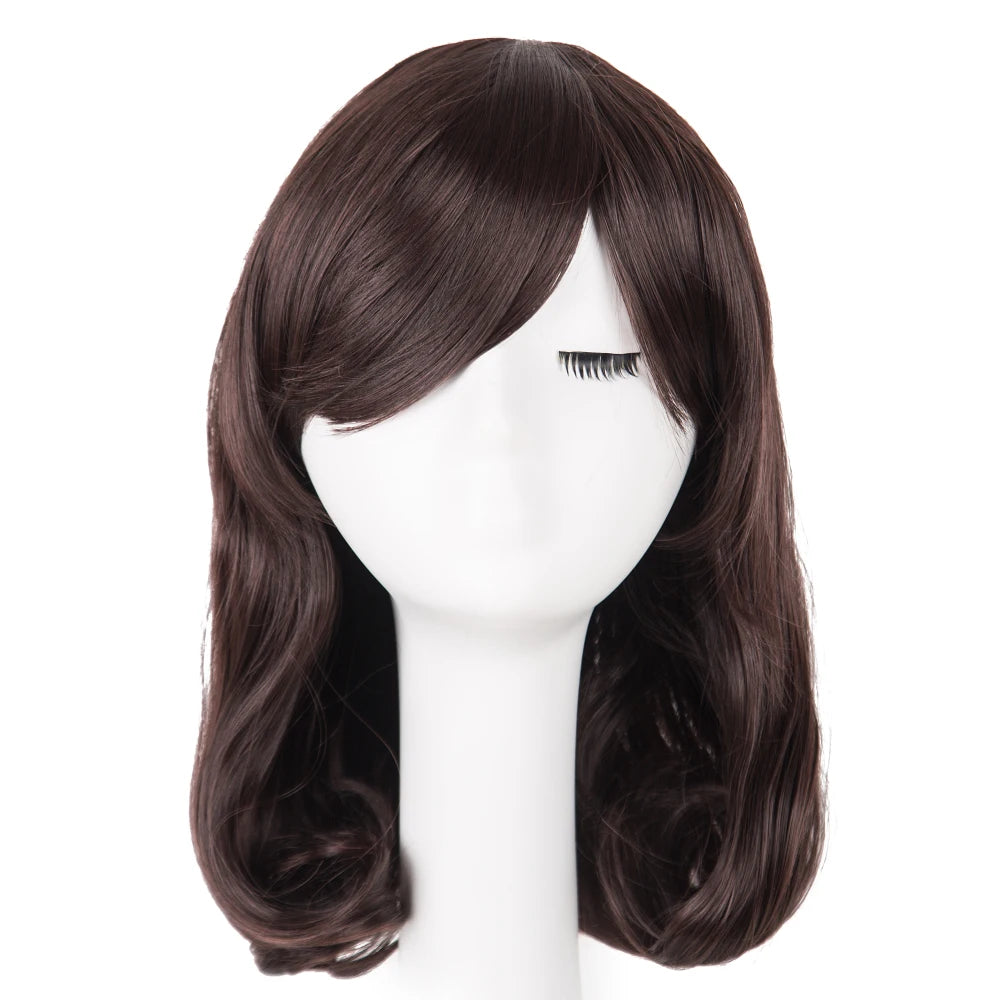 Brown Wig Fei-Show Synthetic Heat Resistant Medium Wavy Hair Costume Cosplay Carnival Halloween Party Women Hairpiece