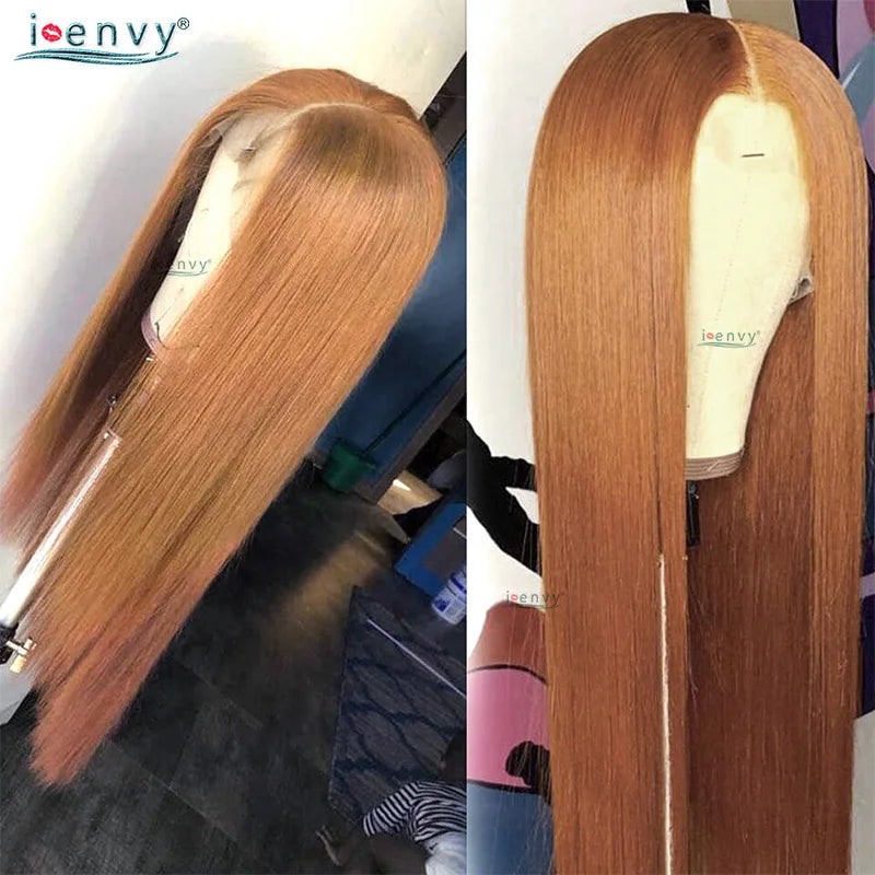Ginger Blonde Lace Front Wigs Wear & Go 28inch Peruvian 13*1 Part Lace Front Human Hair Wig Remy 180% Colored Lace Wig Burgundy