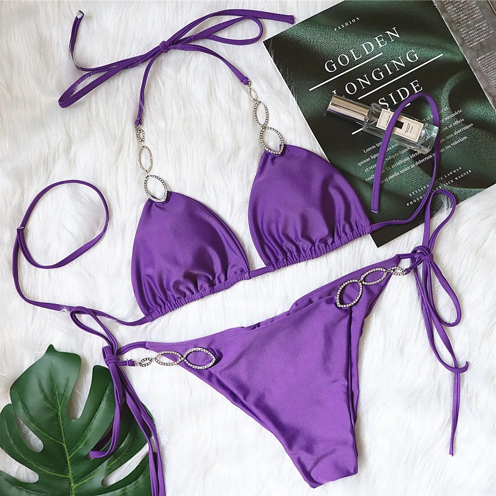 Diamond Crystal Rhinestone Bikini – Women's Luxury Bandage Swimsuit