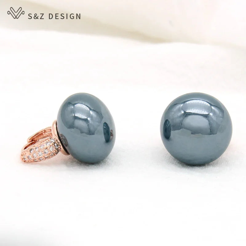 S&Z DESIGN New Fashion Bread Round Big Pearl Dangle Earrings For Women Wedding Jewelry Gift Temperament Cubic Zirconia Eardrop