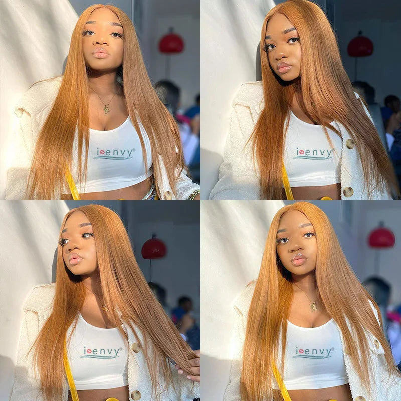 Ginger Blonde Lace Front Wigs Wear & Go 28inch Peruvian 13*1 Part Lace Front Human Hair Wig Remy 180% Colored Lace Wig Burgundy