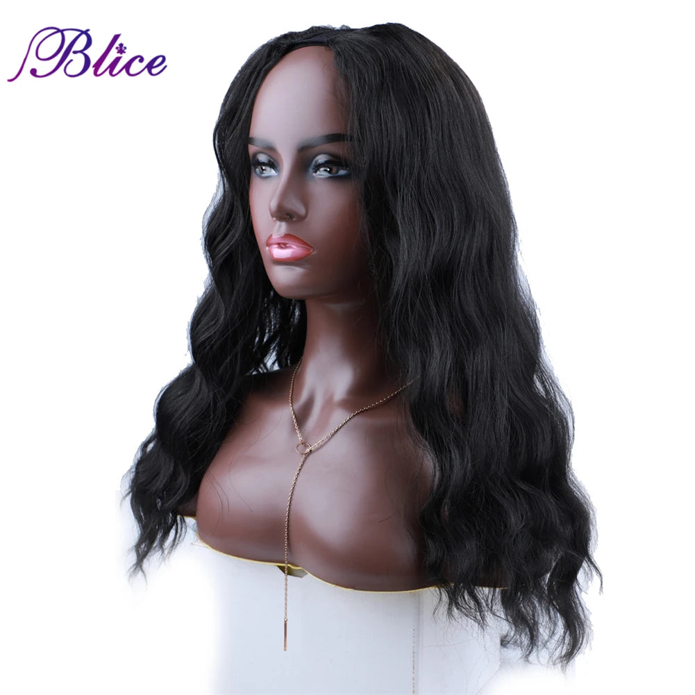 Blice U Part Wig Synthetic Hair Extensions Glueless Wavy Wigs Hollywood Waves With Clips Head Bang Style For Women
