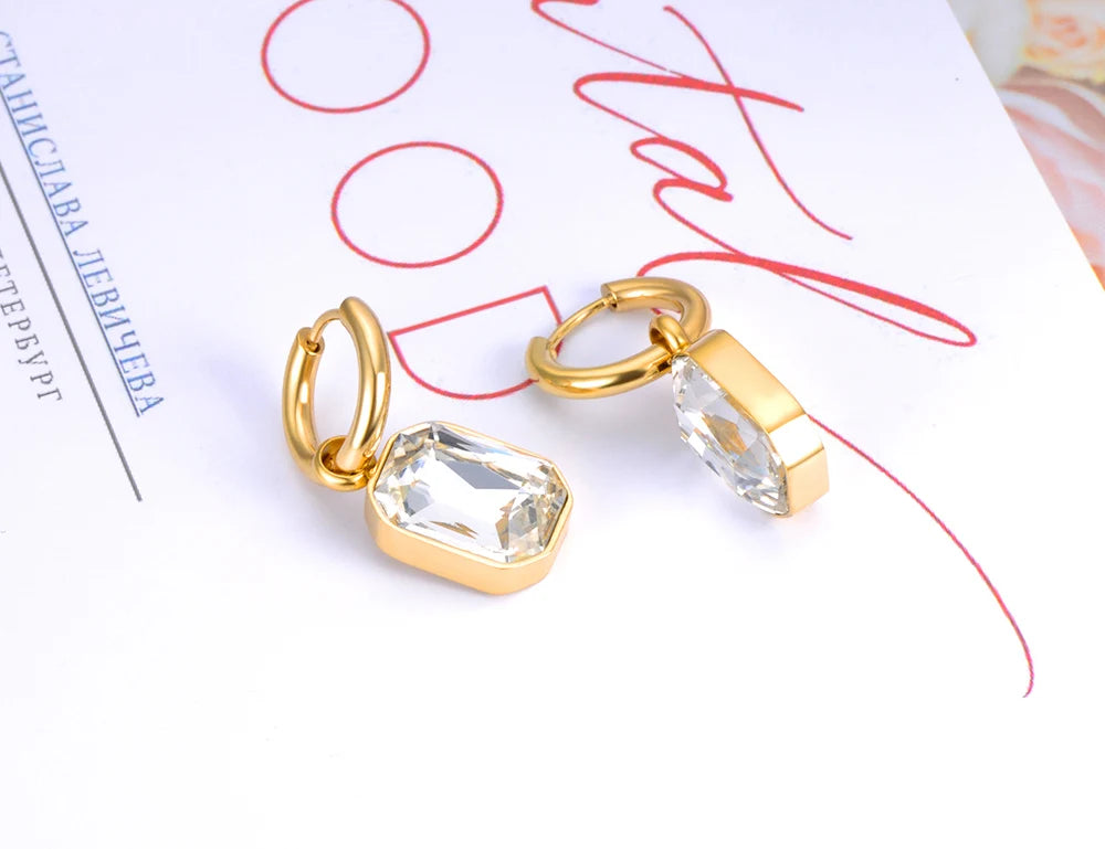 Lokaer Stainless Steel Geometric Square Hoop Earrings Sparkling Cubic Zirconia Crystal Earrings Jewelry For Women серьги E22115
