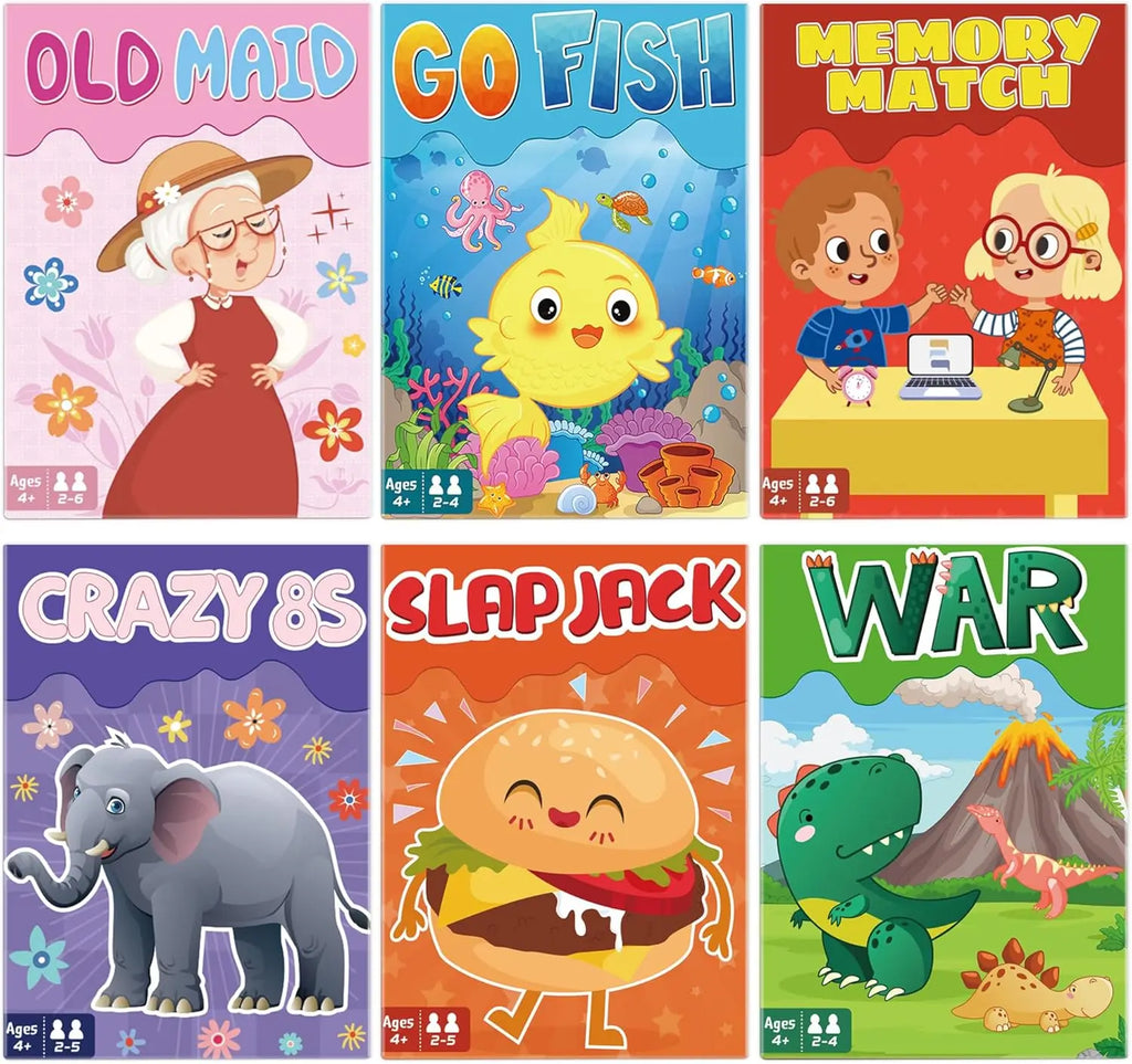 Kids Card Games – 6-Deck Set for Ages 4–8 | Fun Family Card Game for Boys & Girls