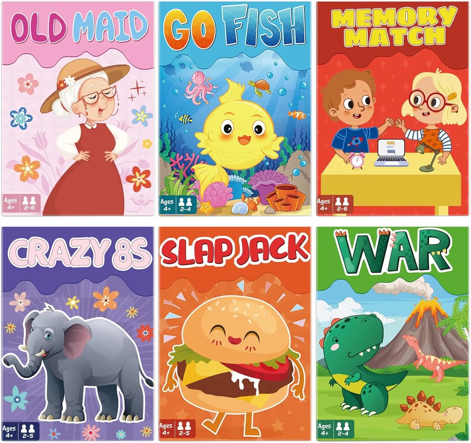 Kids Card Games – 6-Deck Set for Ages 4–8 | Fun Family Card Game for Boys & Girls