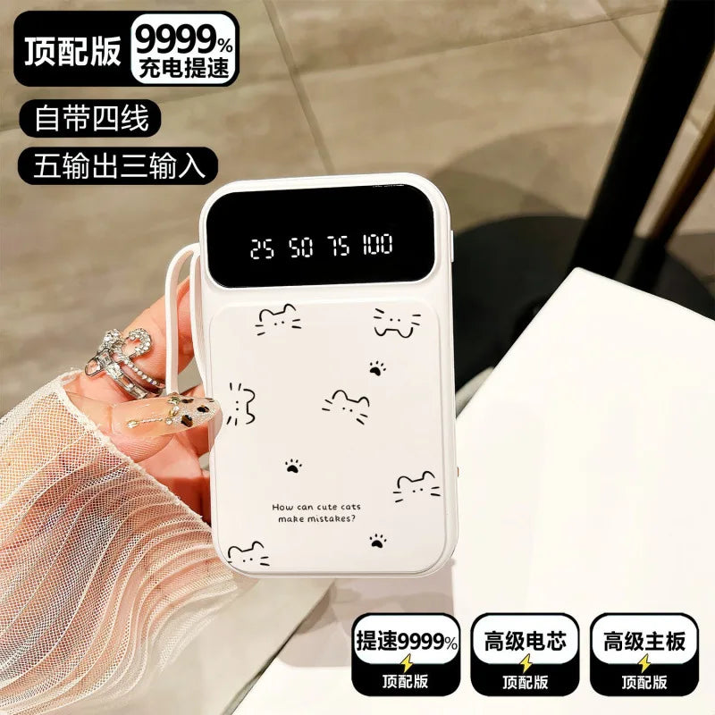 Cat-Shaped Power Bank – 20000mAh Fast Charging Portable Charger with Built-in Cable