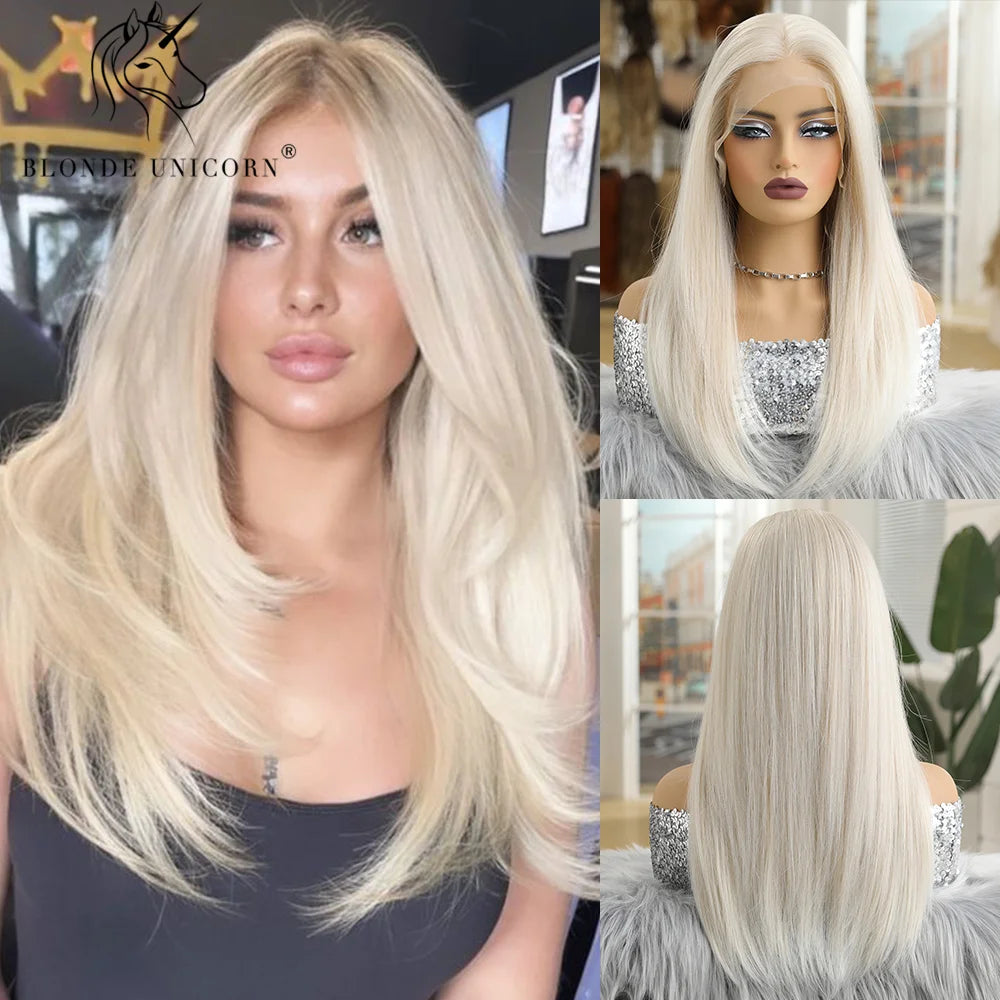 13x6 Lace Front Wig Blonde Golden Straight Hair Synthetic Wigs for Women Daily Party Cosplay Use Heat Resistant Fiber Hair